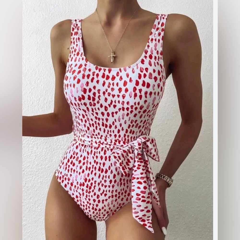 Red Leopard Print One Piece Swimsuit